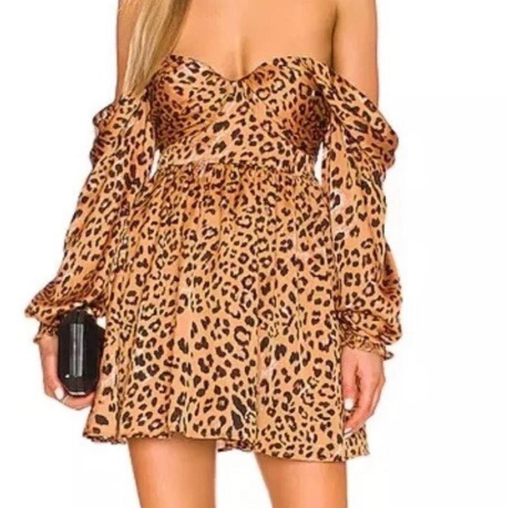 HOUSE OF HARLOW 1960 X REVOLVE BURNA MINI DRESS COPPER LEOPARD PRINT SZ MED